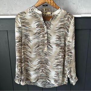 Chico’s‎ Feather Safari Print Light Blouse Tunic Top Ivory Black Teal XL Size 0